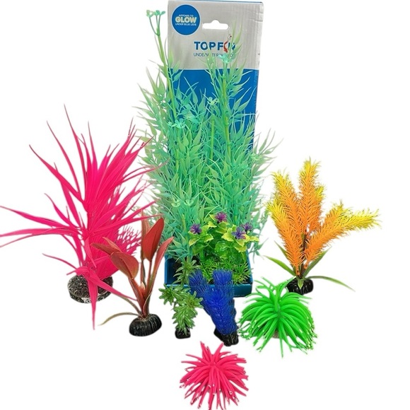Top Fin Aquarium Plant & Assortment Lot of 8 Glow Under Blue LEDs - Picture 1 of 13